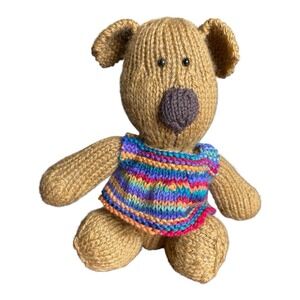 Handmade Puppy with Vest Stuffed Animal‎ Soft Knitted Golden Brown Dog Wool Toy